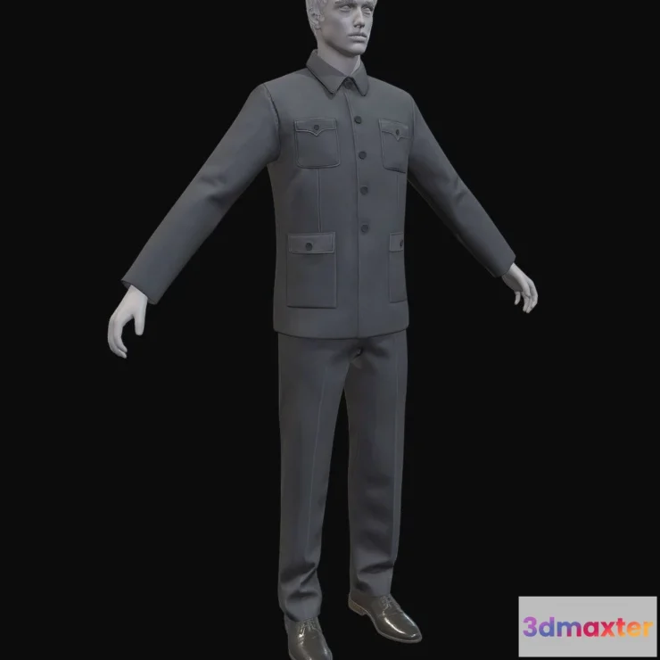 1531520 - PBR Game 3D Models - Chinese Tunic Suit Mao Suit Low Poly 3D Model 3D Max