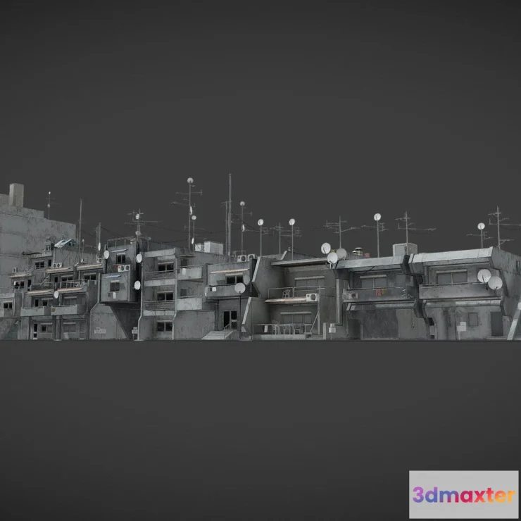 1531672 - PBR Game 3D Models - Dystopian Cyberpunk Building Pack 3D Max