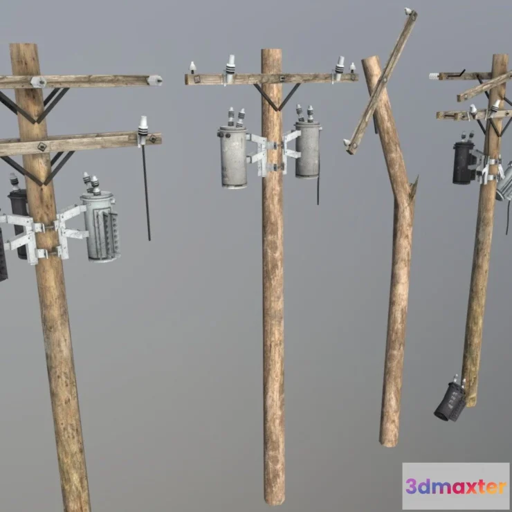 1531686 - PBR Game 3D Models - Electricity Pole 3D Max