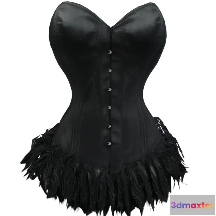 1531738 - PBR Game 3D Models - Feathers Bottom Strapless Female Corset 3D Max