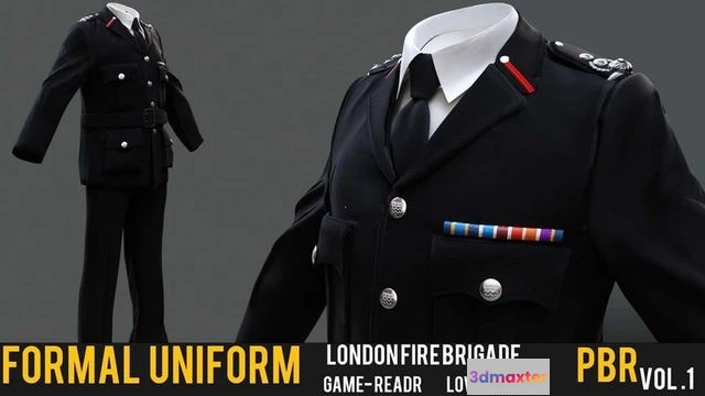 1531752 - PBR Game 3D Models - Fire brigade formal uniform 3D Max