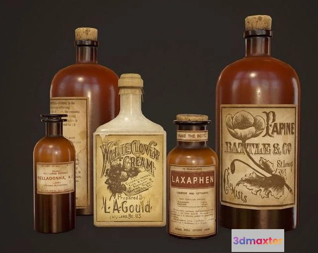 1531898 - PBR Game 3D Models - Antique Apothecary Bottles 3D Max