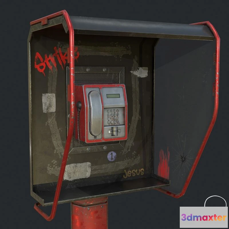 1532074 - PBR Game 3D Models - Broken Telephone Booth - Street Phone 3D Max
