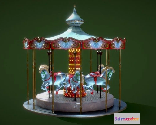 1532146 - PBR Game 3D Models - Christmas Carousel Horses 3D Max
