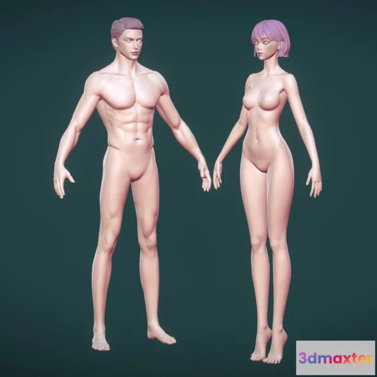 1532298 - PBR Game 3D Models - Fantasy Girl Basemesh Anatomy Zbursh 3D Max