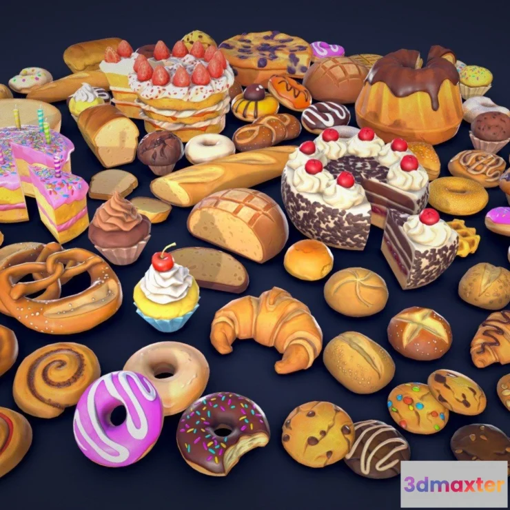 1532454 - PBR Game 3D Models - Stylized Pastries Collection Low Poly 3D Max