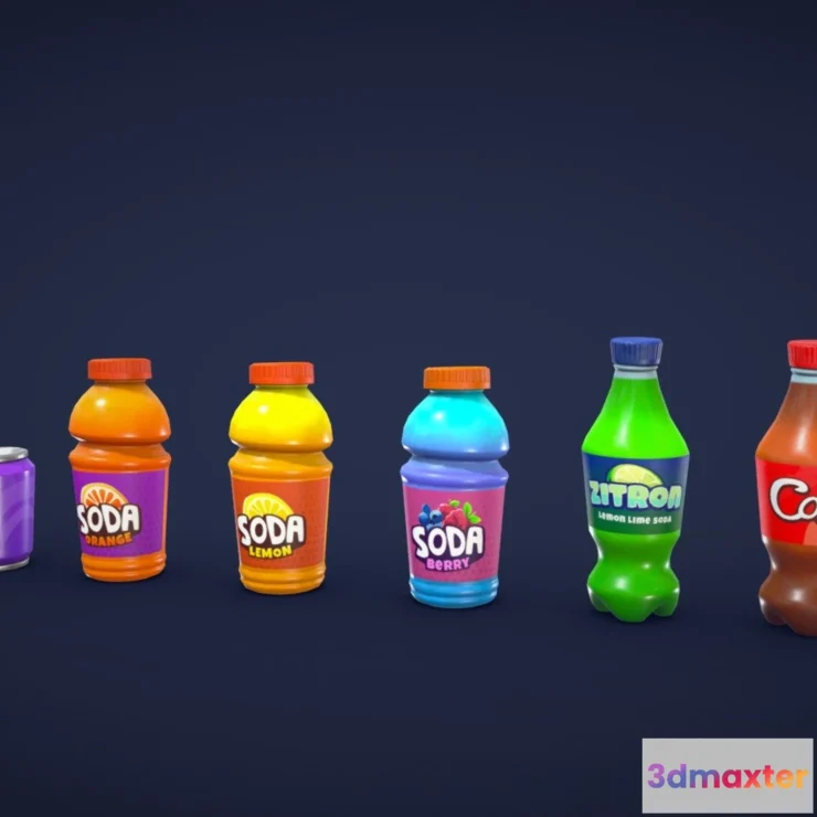 1532464 - PBR Game 3D Models - Stylized Soft Drinks Soda Low Poly 3D Max