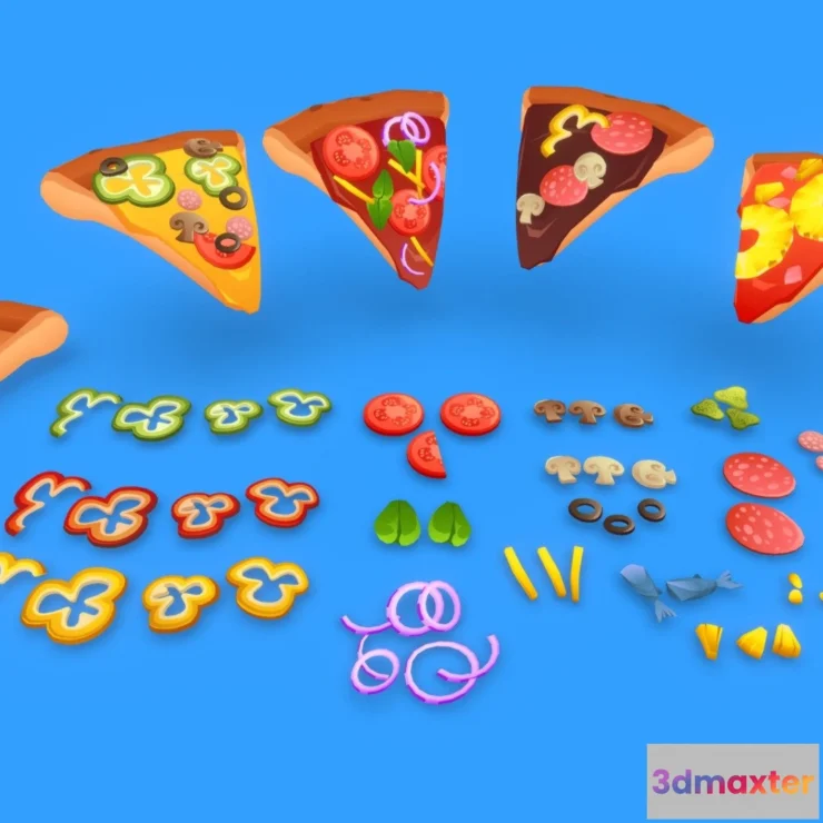 1532476 - PBR Game 3D Models - Stylized Unlit Pizza Pack 3D Max