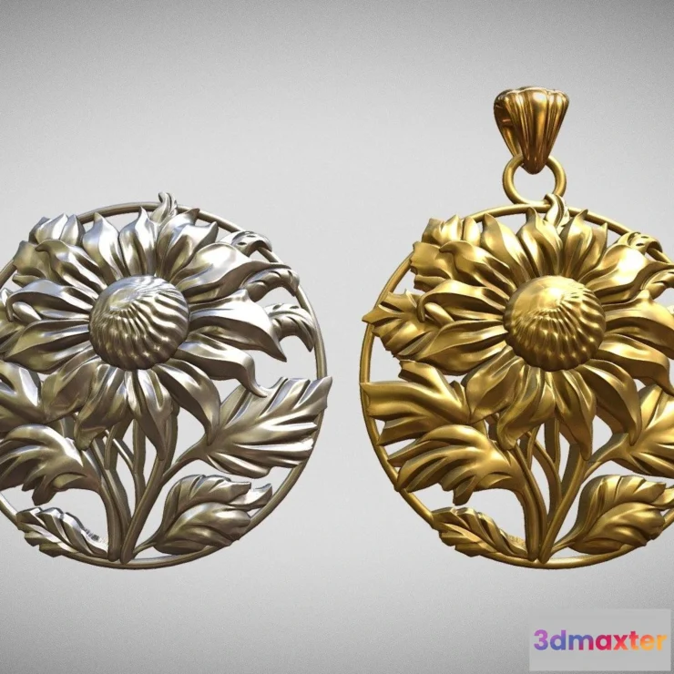 1532510 - PBR Game 3D Models - Sunflower Pendant For Casting 3D Max