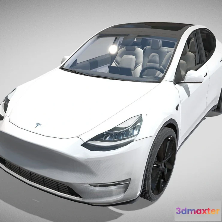 1532626 - PBR Game 3D Models - Tesla Model Y White With Interior 3D Max