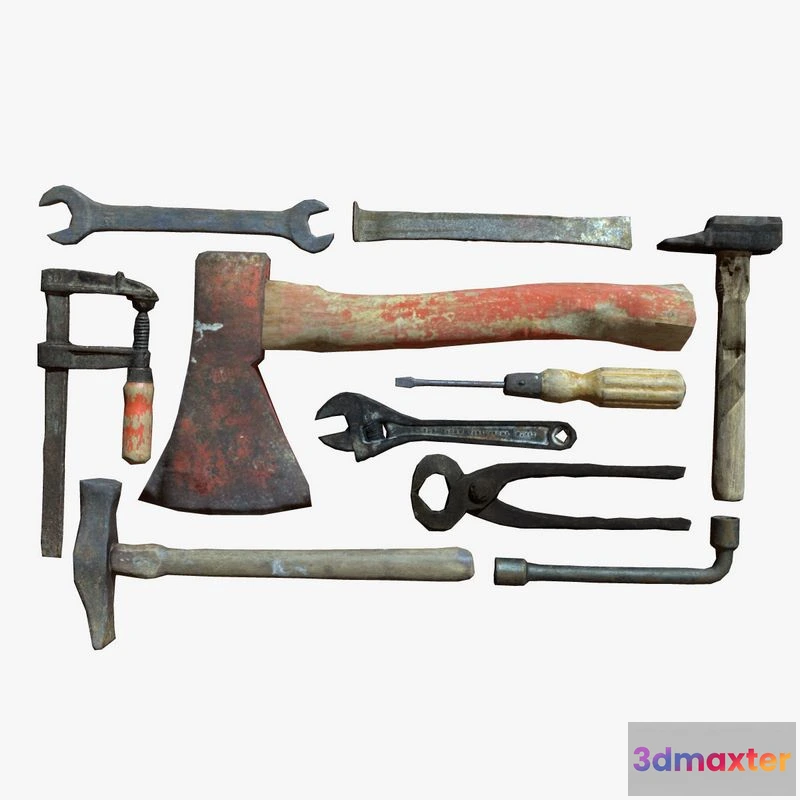 1532770 - PBR Game 3D Models - Tools hammer wrench clamp 3D Max