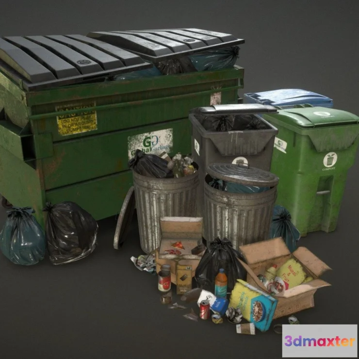 1532920 - PBR Game 3D Models - Urban Trash Pack Vol 3 Low Poly 3D Max