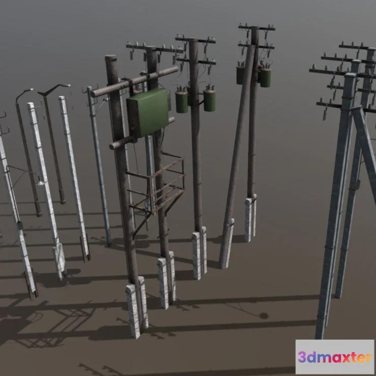 1532936 - PBR Game 3D Models - Utility Electric Poles Pack 3D Max