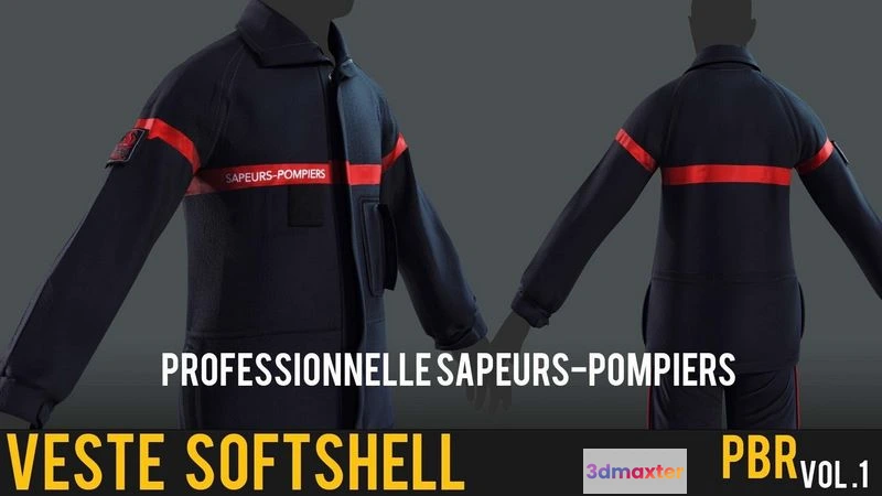 1532988 - PBR Game 3D Models - Veste Softshell Professionnelle Sapeurs-Pompiers 3D Max