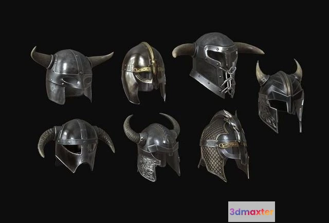 1532998 - PBR Game 3D Models - Viking and medieval helmets collection 3D Max