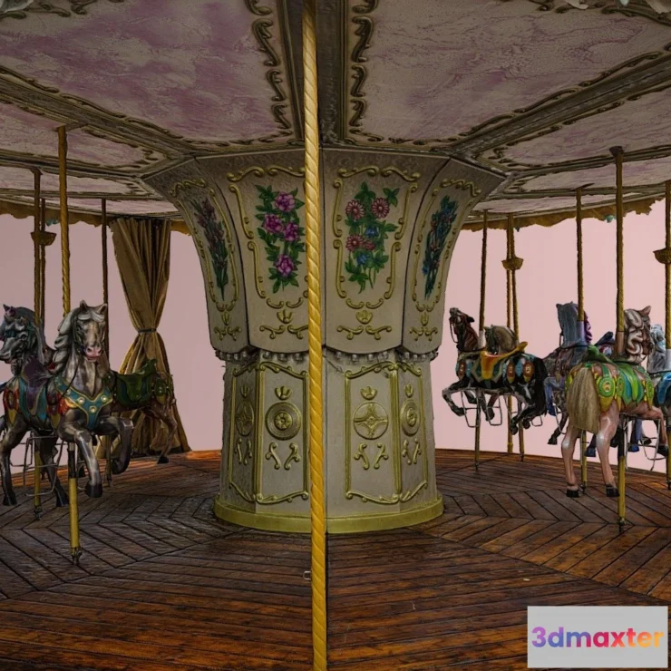 1533006 - PBR Game 3D Models - Vintage Carousel Photogrammetry Scan 3D Max