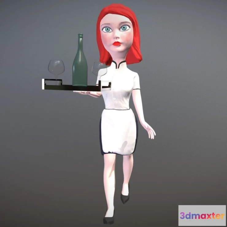1533072 - PBR Game 3D Models - Waitress Stylized Low Poly Rigged Game Ready 3D Max