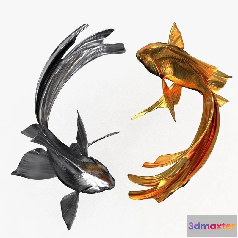 1533258 - PBR Game 3D Models - Yin Yang Fish Gold Silver 3D Max