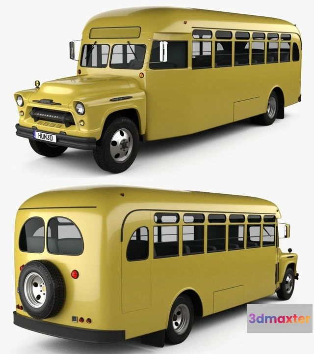 1533322 - PBR Game 3D Models - Chevrolet 6700 School Bus 1955 3D Max