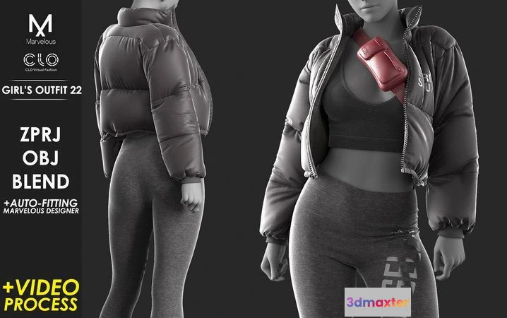 1533364 - PBR Game 3D Models - Girls Outfit 22 - Marvelous Designer 3D Max