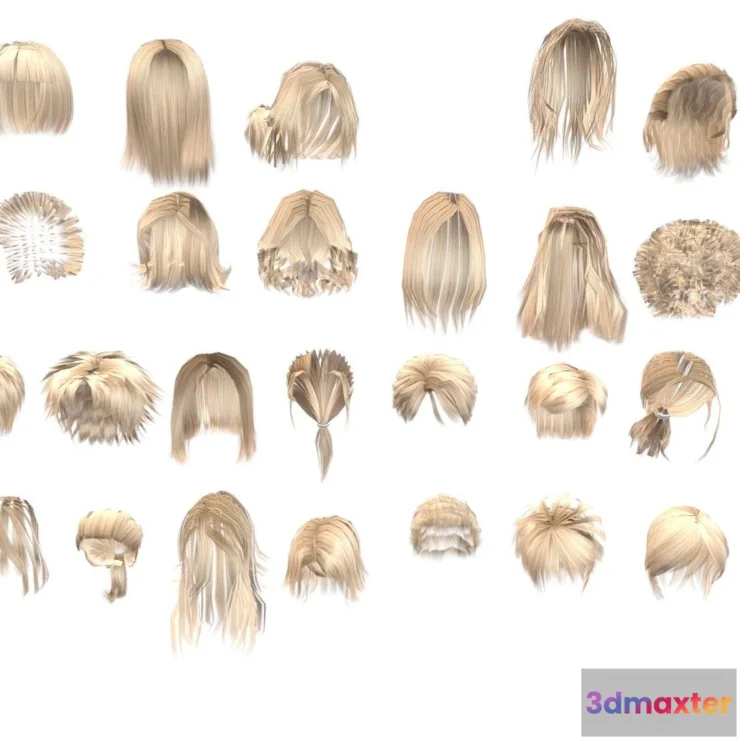 1533582 - PBR Game 3D Models - Hair Collection 3D Max