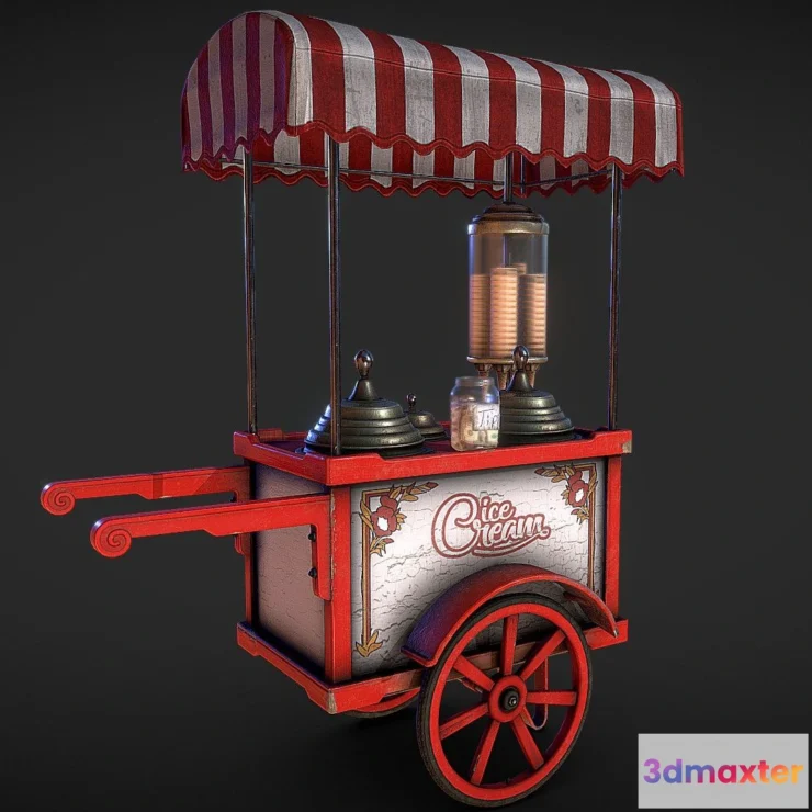 1533848 - PBR Game 3D Models - Ice Cream Cart 3D Max