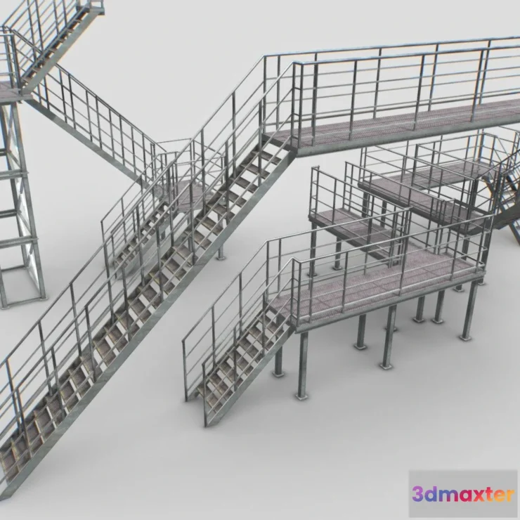 1533930 - PBR Game 3D Models - Industrial Stairs Modular 3D Max