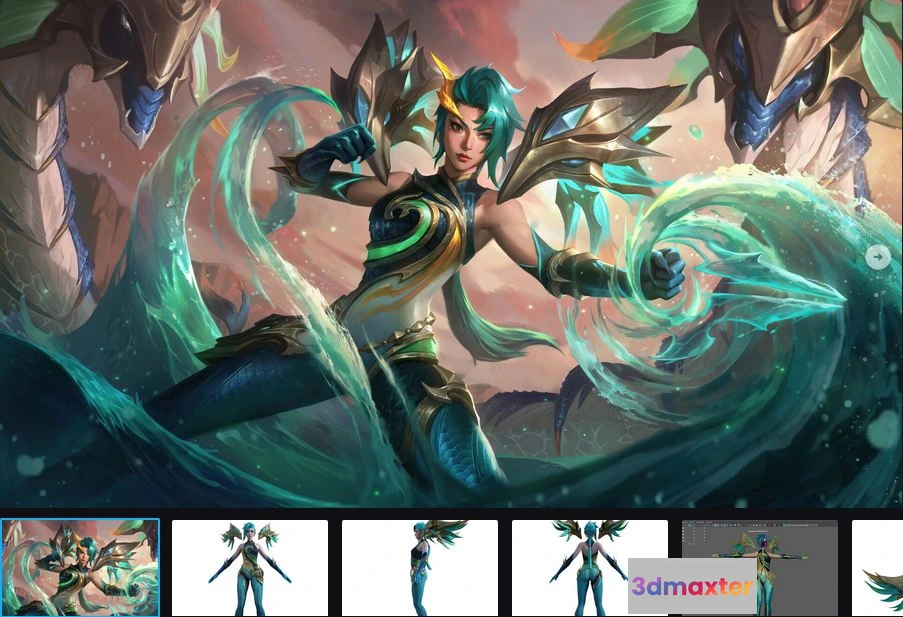 1534192 - PBR Game 3D Models - League of Legends - Kai’Sa Lagoon Dragon RIGGED 3D Max