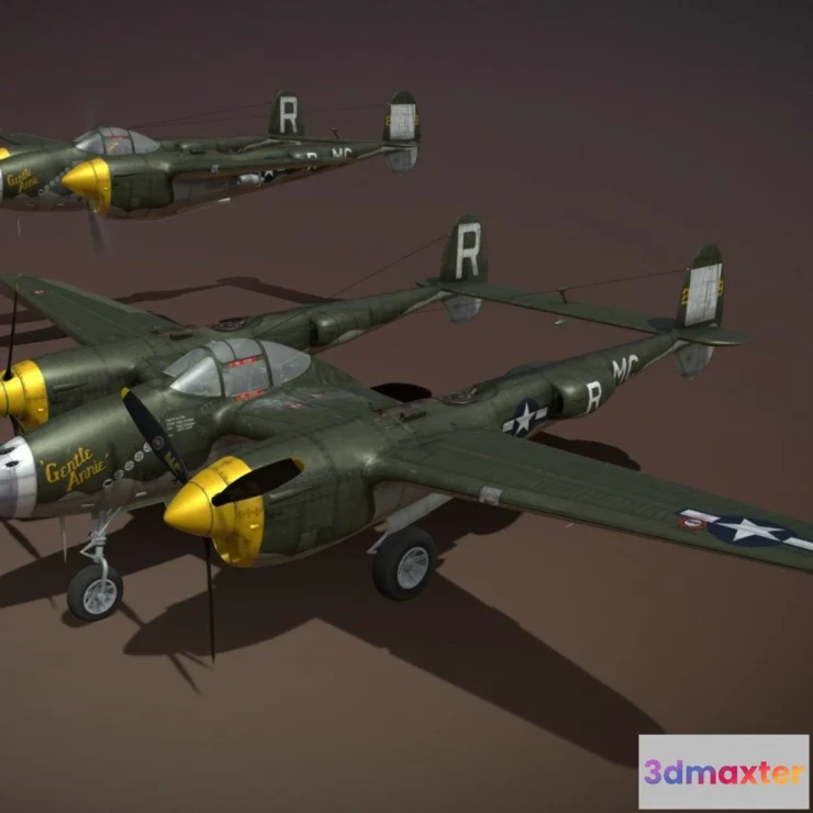 1534304 - PBR Game 3D Models - Lockheed P 38 Lightning Gentle Annie 3D Max
