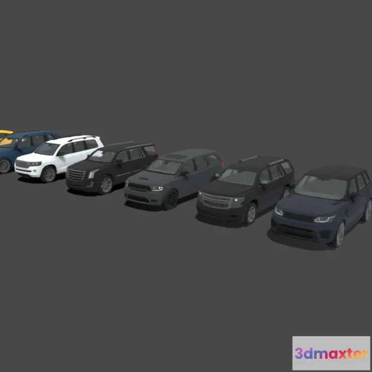 1534350 - PBR Game 3D Models - Low Poly 9 Suv Pack 3D Max
