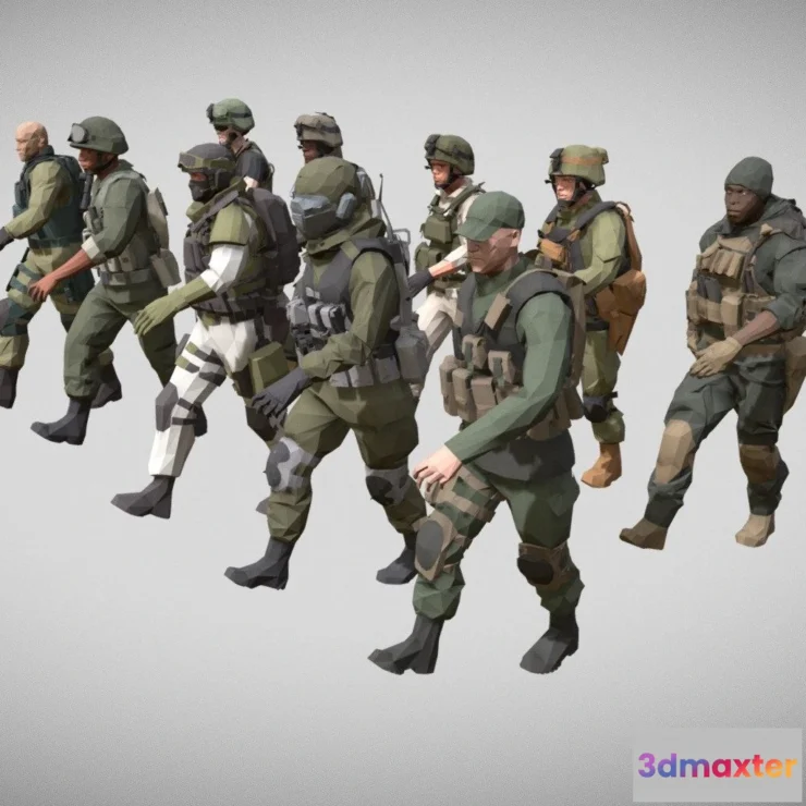 1534352 - PBR Game 3D Models - Low Poly Army Man Character Pack Animated 3D Max