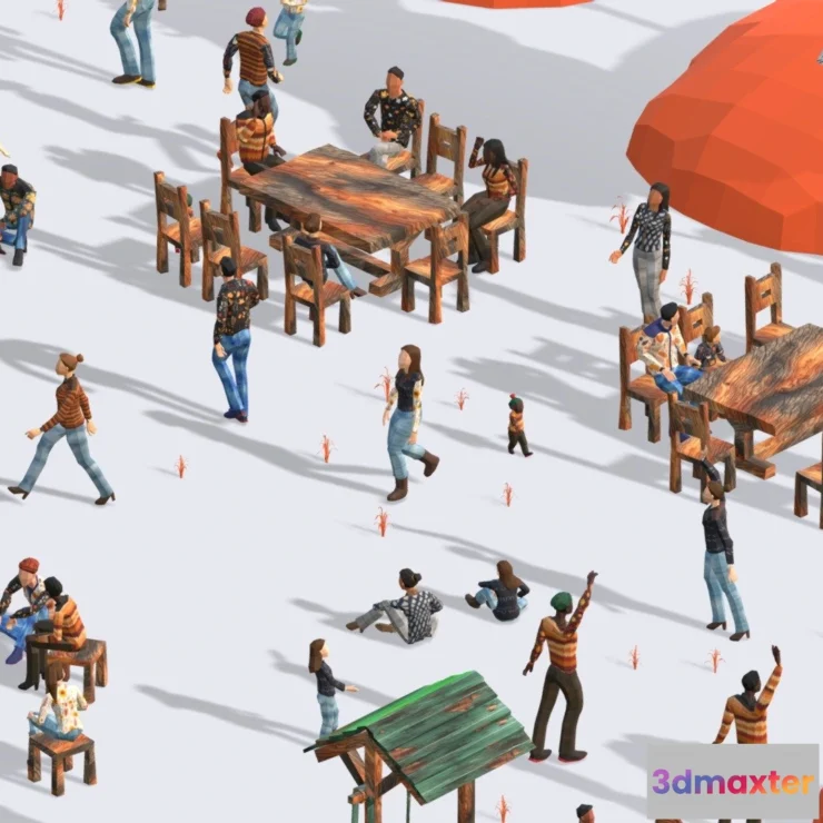 1534356 - PBR Game 3D Models - Low Poly Autumn People Pack Posed 3D Max