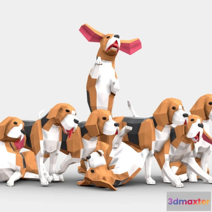1534358 - PBR Game 3D Models - Low Poly Beagle Dogs Pack 3D Max