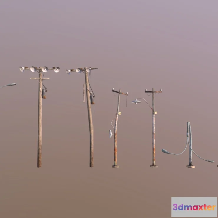1534370 - PBR Game 3D Models - Low Poly Light Poles Pack 3D Max