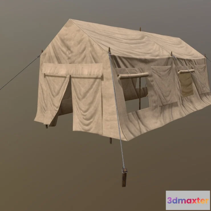 1534372 - PBR Game 3D Models - Low Poly Military Tent 03 3D Max