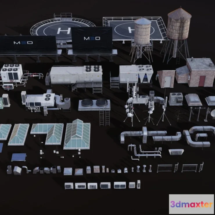 1534480 - PBR Game 3D Models - M3d Rooftop Props Collection 3D Max