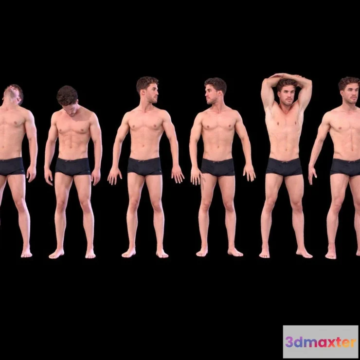 1534544 - PBR Game 3D Models - Male Standing Poses Anatomical Bundle 004 3D Max