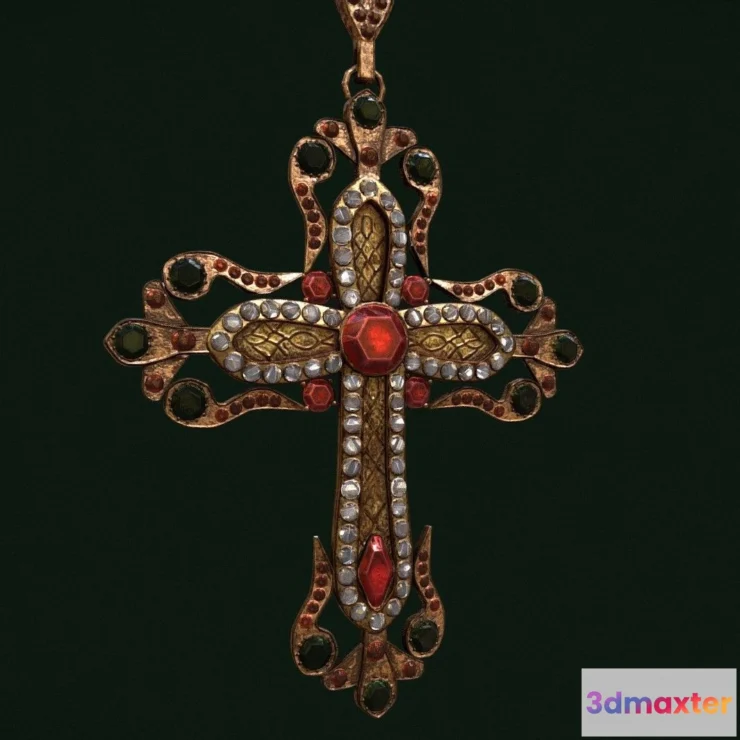 1534696 - PBR Game 3D Models - Medieval Cross Necklace 3D Max