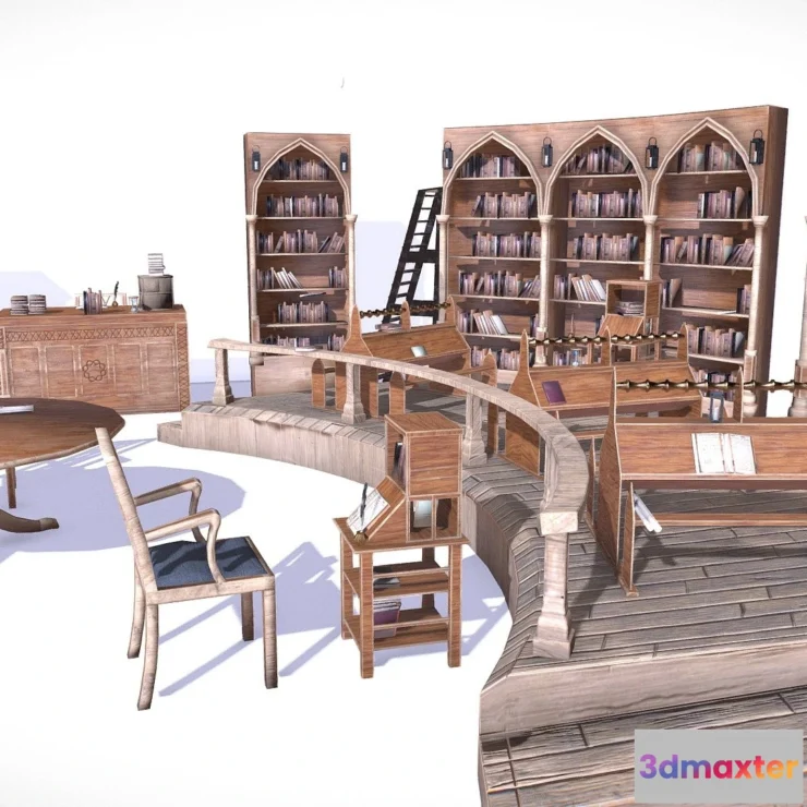 1534710 - PBR Game 3D Models - Medieval Library Model Pack Low Poly 3D Model 3D Max