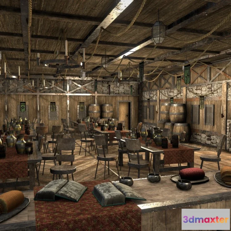1534716 - PBR Game 3D Models - Medieval Tavern Interior 3D Max