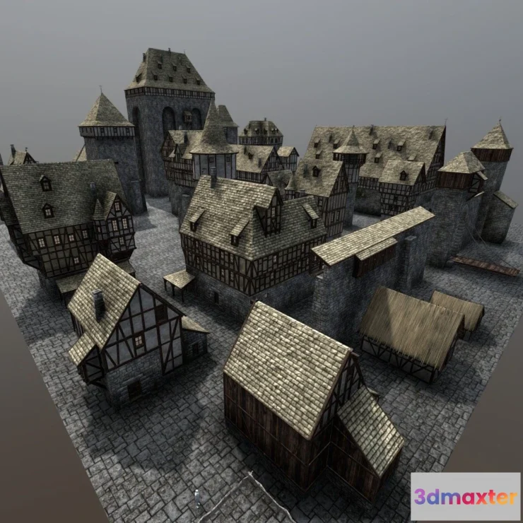 1534722 - PBR Game 3D Models - Medieval Town Kitbash 3D Max
