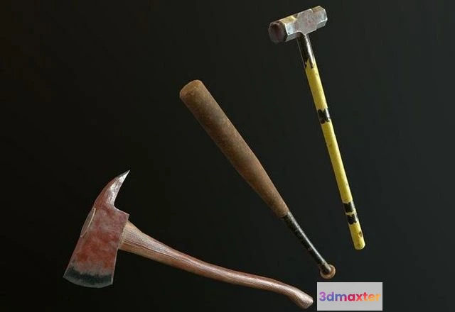 1534752 - PBR Game 3D Models - Melee Weapon Pack bat axe hammer 3D Max