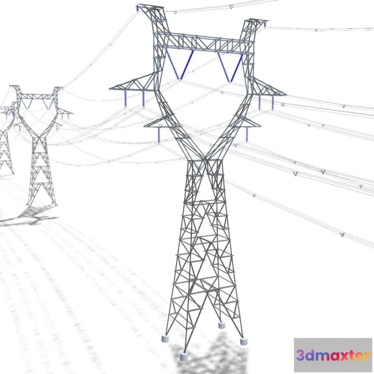 1534914 - PBR Game 3D Models - Modular Electicity Pylon Power Lines 3D Max