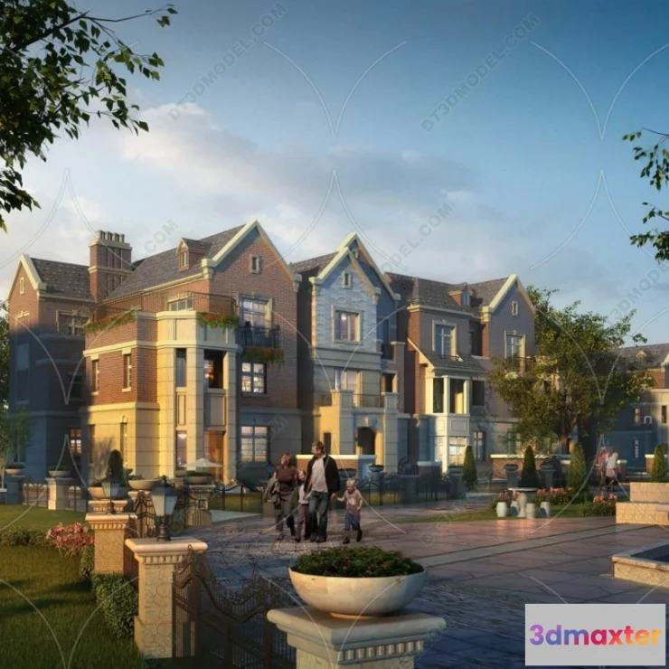 1579516 - Europe Style Villa 3D Model - 3D Blocks - 001 3D Max