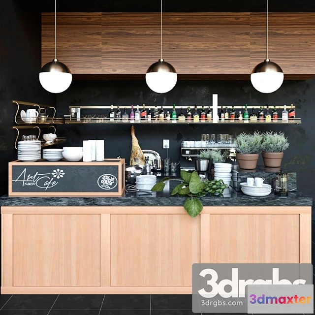 1057522 - Coffee point with alcohol showcase. the pub