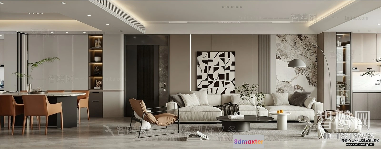 1360046 - Living Room and Dining Room - 3D Interior Scene - 3D Models - 002 3D Max