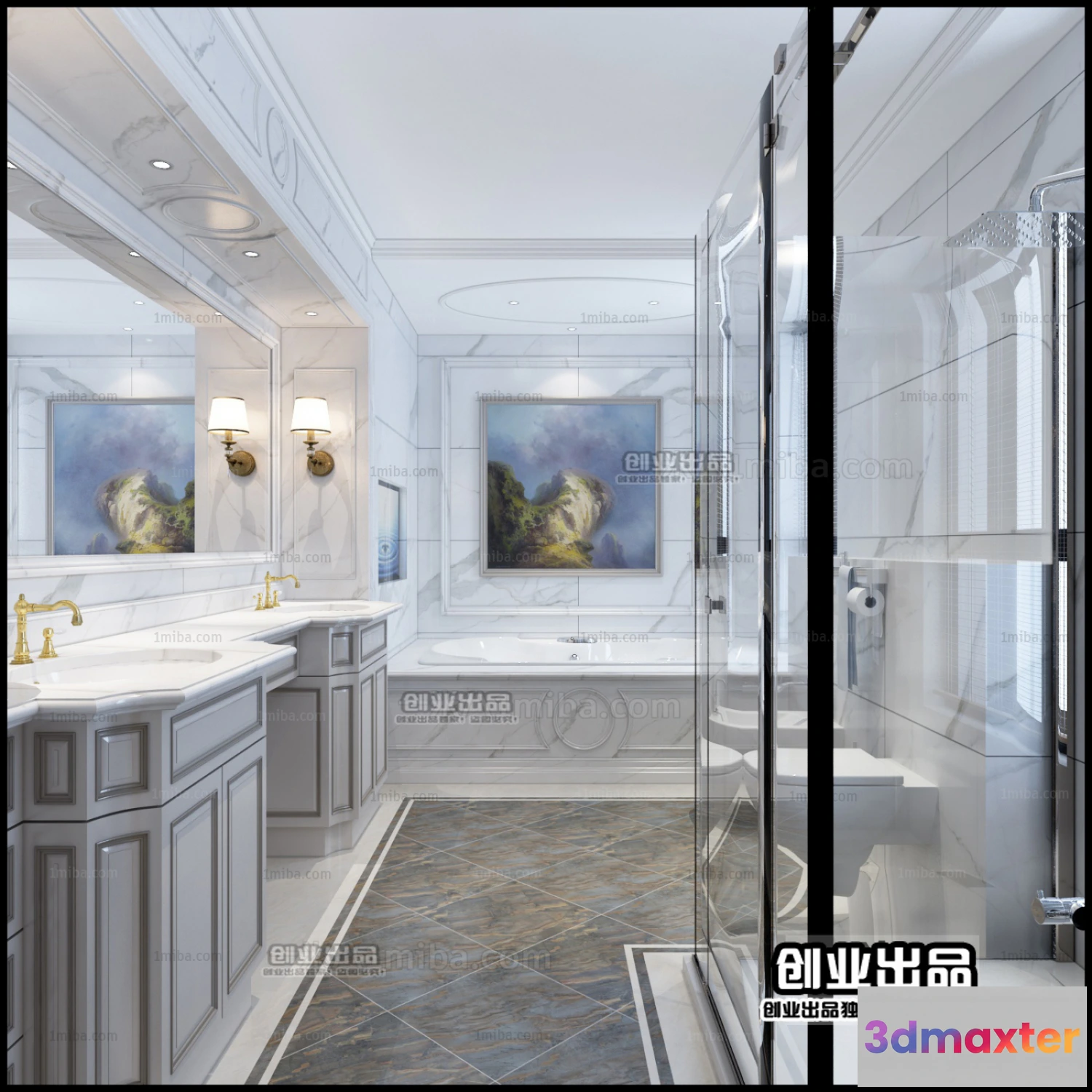 1360594 - Bathroom 3D Interior Scene - American Style - 006 3D Max