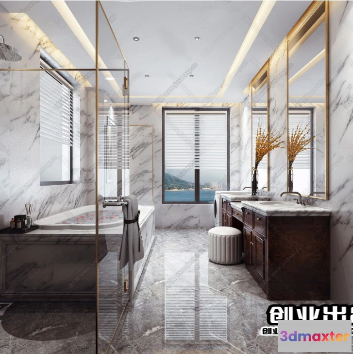 1360783 - Bathroom 3D Interior Scene - American Style - 009 3D Max