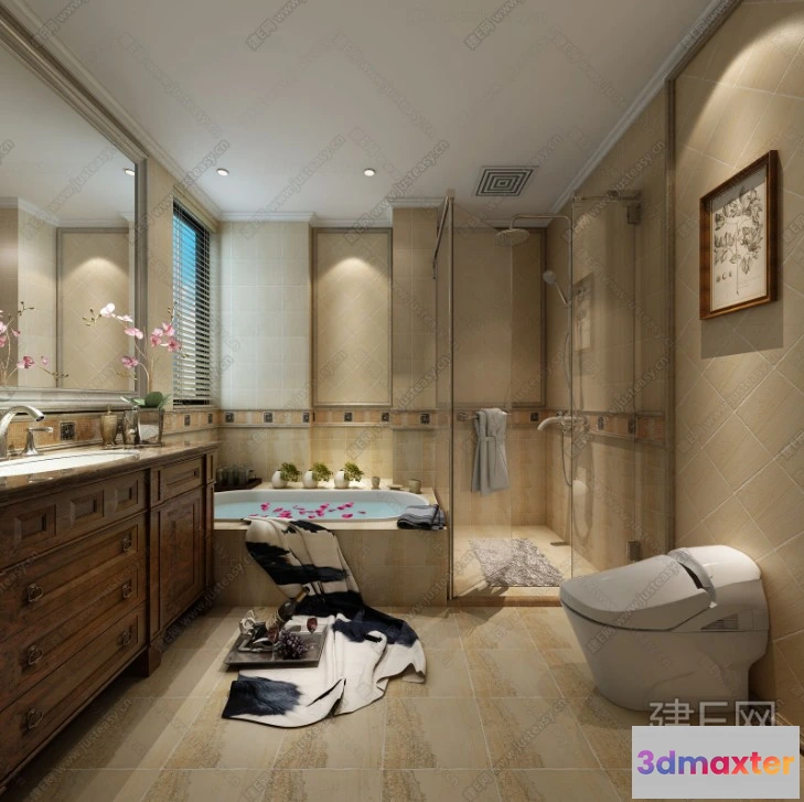 1360915 - Bathroom 3D Interior Scene - American Style - 011 3D Max