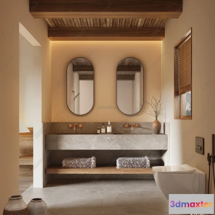 1369882 - Bathroom 3D Interior Scene Model - Wabi Sabi Style - 013 3D Max